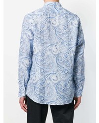 Chemise à manches longues imprimée cachemire bleu clair Etro