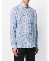 Chemise à manches longues imprimée cachemire bleu clair Etro