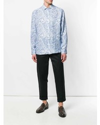 Chemise à manches longues imprimée cachemire bleu clair Etro