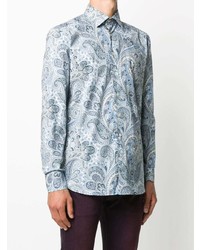 Chemise à manches longues imprimée cachemire bleu clair Etro