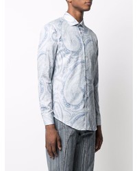 Chemise à manches longues imprimée cachemire bleu clair Etro