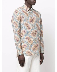 Chemise à manches longues imprimée cachemire bleu clair Etro