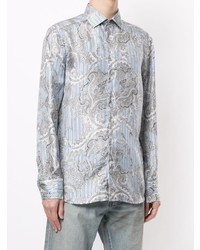 Chemise à manches longues imprimée cachemire bleu clair Etro