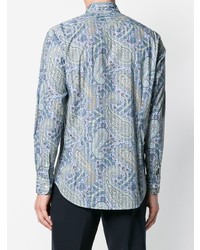 Chemise à manches longues imprimée cachemire bleu clair Etro