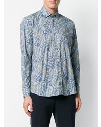 Chemise à manches longues imprimée cachemire bleu clair Etro