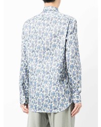 Chemise à manches longues imprimée cachemire bleu clair Etro