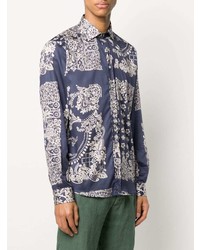 Chemise à manches longues imprimée cachemire bleu marine Etro