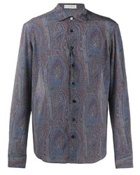 Chemise à manches longues imprimée cachemire bleu marine Etro