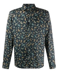 Chemise à manches longues imprimée cachemire bleu marine Etro