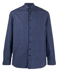 Chemise à manches longues imprimée cachemire bleu marine Etro