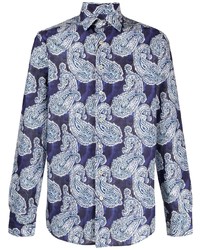 Chemise à manches longues imprimée cachemire bleu marine Etro