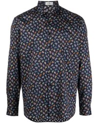 Chemise à manches longues imprimée cachemire bleu marine Etro