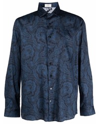 Chemise à manches longues imprimée cachemire bleu marine Etro