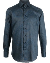 Chemise à manches longues imprimée cachemire bleu marine Etro