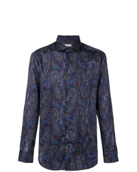 Chemise à manches longues imprimée cachemire bleu marine Etro