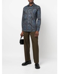 Chemise à manches longues imprimée cachemire bleu marine Etro