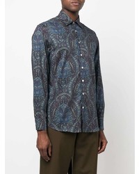 Chemise à manches longues imprimée cachemire bleu marine Etro