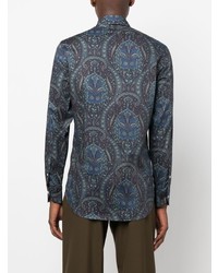 Chemise à manches longues imprimée cachemire bleu marine Etro