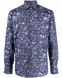 Chemise à manches longues imprimée cachemire bleu marine Karl Lagerfeld