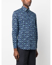 Chemise à manches longues imprimée cachemire bleu marine Etro