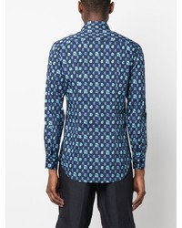 Chemise à manches longues imprimée cachemire bleu marine Etro