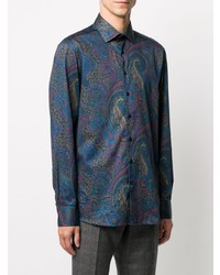 Chemise à manches longues imprimée cachemire bleu marine Etro