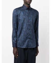 Chemise à manches longues imprimée cachemire bleu marine Etro