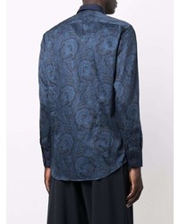 Chemise à manches longues imprimée cachemire bleu marine Etro