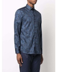 Chemise à manches longues imprimée cachemire bleu marine Etro