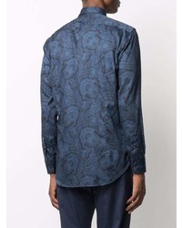 Chemise à manches longues imprimée cachemire bleu marine Etro