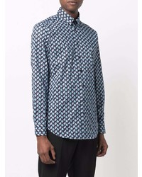 Chemise à manches longues imprimée cachemire bleu marine Etro