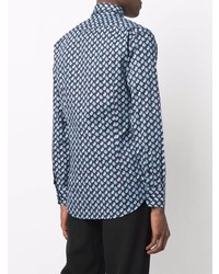 Chemise à manches longues imprimée cachemire bleu marine Etro