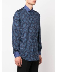 Chemise à manches longues imprimée cachemire bleu marine Etro