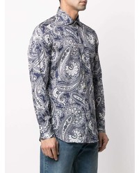 Chemise à manches longues imprimée cachemire bleu marine Etro