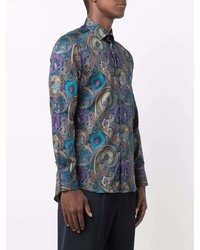 Chemise à manches longues imprimée cachemire bleu marine Etro