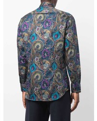 Chemise à manches longues imprimée cachemire bleu marine Etro