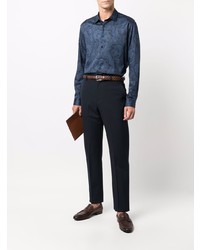 Chemise à manches longues imprimée cachemire bleu marine Etro