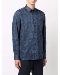 Chemise à manches longues imprimée cachemire bleu marine Etro