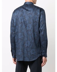 Chemise à manches longues imprimée cachemire bleu marine Etro