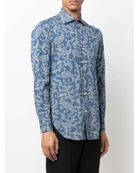 Chemise à manches longues imprimée cachemire bleu marine Kiton