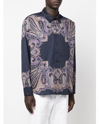 Chemise à manches longues imprimée cachemire bleu marine Etro