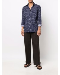 Chemise à manches longues imprimée cachemire bleu marine Etro