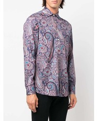 Chemise à manches longues imprimée cachemire bleu marine Etro