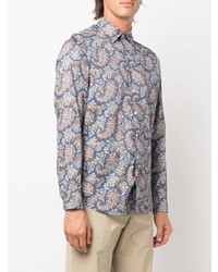 Chemise à manches longues imprimée cachemire bleu marine Etro