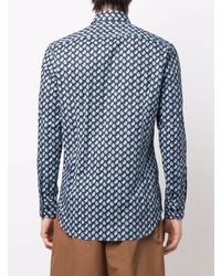 Chemise à manches longues imprimée cachemire bleu marine Etro