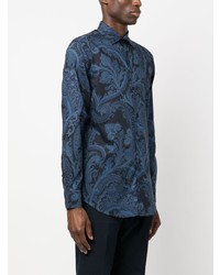 Chemise à manches longues imprimée cachemire bleu marine Etro