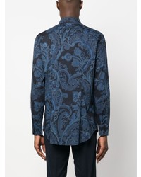 Chemise à manches longues imprimée cachemire bleu marine Etro