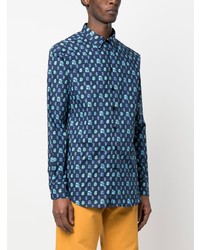 Chemise à manches longues imprimée cachemire bleu marine Etro