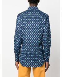 Chemise à manches longues imprimée cachemire bleu marine Etro