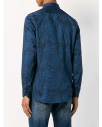Chemise à manches longues imprimée cachemire bleu marine Etro